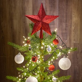 com-four® Christmas Tree Topper in Star Shape, Red Star for Christmas Tree Topper, Christmas Tree Decoration, Plastic Christmas Tree Decoration, Shiny Poinsettia (Red)