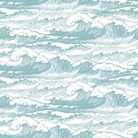 VaryStyle 17.7"x393" Sea Wave Wallpaper Vintage Blue/Beige Ocean Peel and Stick Wallpaper for Living Room Apartment Renter Friendly Removable Waterproof Vinyl Contact Paper for Walls Decal Shelf Liner