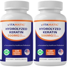 Vitamatic Hydrolyzed Keratin 500mg per Serving - 120 Vegetarian Capsules - Keratin Supplements for Healthy Hair Skin & Nails for Adults-2 Pack