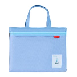 BRZUKA Mesh Zipper Pouch 11x13.7 in, A4 Double Pocket Waterproof File Bag with Handle, Document Storage for School/Travel/Office/Cross Stitch/Puzzle (Blue)