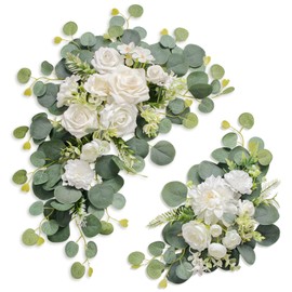 Odouzy Artificial Wedding Arch Flowers for Wedding Sign,Set of 2 for Wedding Welcome Ceremony Sign,Faux Floral Swags,Wedding, Banquet and Reception Backdrop Floral Decoration (White)