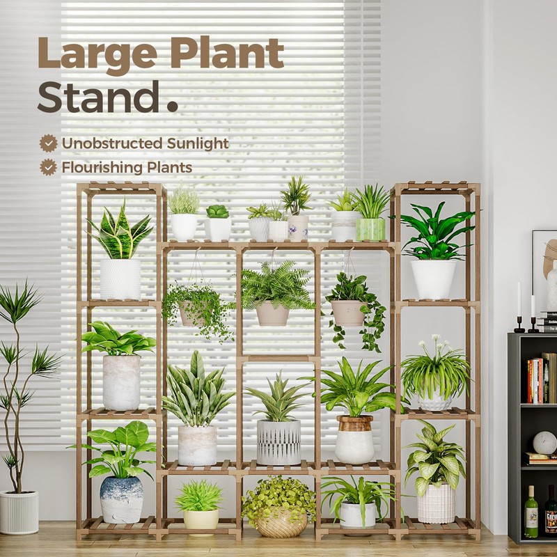 Bamworld Large Plant Stand Indoor Outdoor Hanging Shelf for Multiple