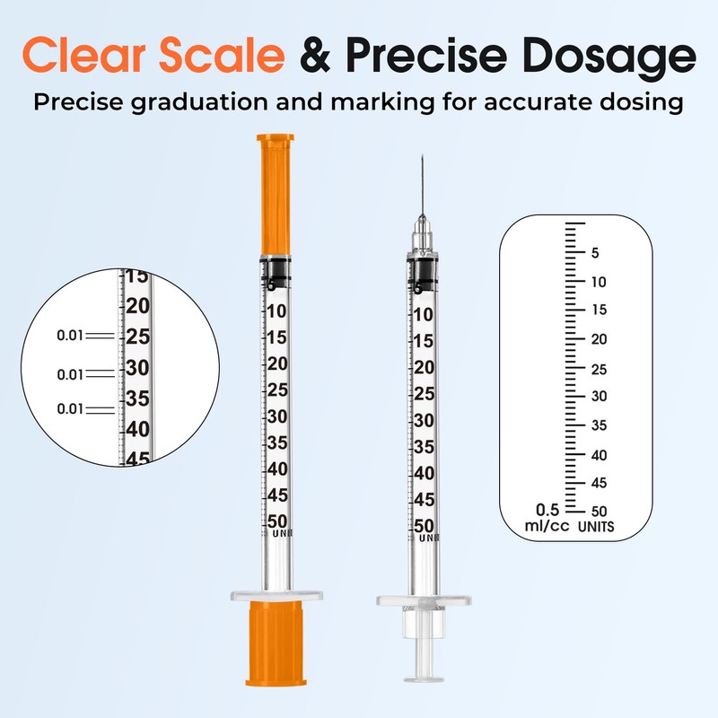 Medhome 0.5ml 31G 5/16inch Syringe, Individually Wrapped, Pack of 100
