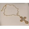 Handmade Statement Necklace Cross Necklace Golden Religious Gothic Rosary Faux