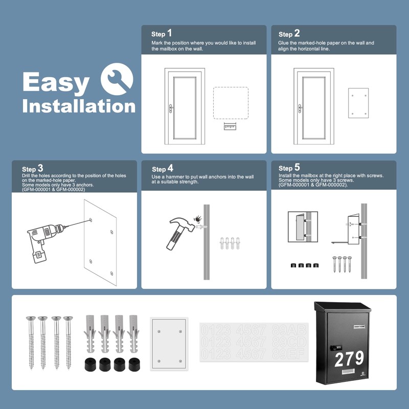 KINGCEPHAS Outside Wall-Mounted Mailbox with Combination Lock, Suggestion Box, Square