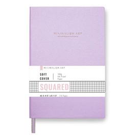 Minimalism Art, Soft Cover Notebook Journal, Size: 5.8" X 8.3", A5, Pink, Squared Grid Page, 176 Pages, Fine PU Leather, Premium Thick Paper-100gsm, Ribbon Bookmark, Designed in San Francisco