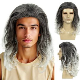 STfantasy Mens Wig Long Wavy Mid Length Synthetic Hair for Male Cosplay Winter Soldier Costume (Ombre Grey)