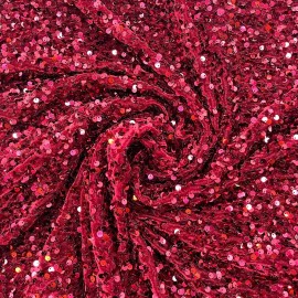 ice fabrics Emma Embroidery Stretch Velvet Sequin Fabric By The Yard / Burgundy