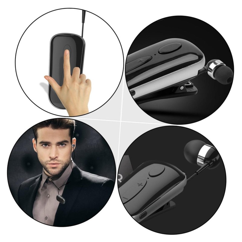 Mikinona 1 Set Retractable Wireless Earphone Clip Headset Professional Black