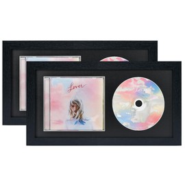 Hodeframe 2 Pack CD Frame，14.4" x 7.9" CD Display Frame for Disc and CD Box,Black Frame with Black Mat,CD Frame Display Case with Real Glass,Signed CD Music Frame for Wall and Tabletop