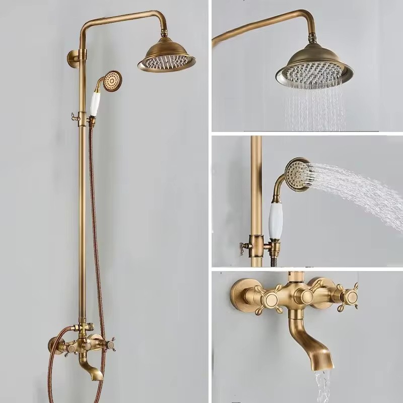 Antique Brass 8-Inch Rainfall Shower System with Hand Shower &