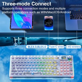 AULA F98 Pro Wireless Mechanical Keyboard with Transparent Keycaps,Hot-swappable,Pre-lubed Linear Switches,Gasket Structure,RGB Backlit,OLED Screen,BT5.0/2.4G/USB-C Wired Computer Keyboard