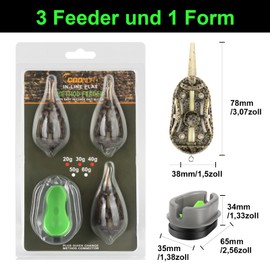 Realure Feeder Accessories, 4 in 1 Method Feeder, Carp Fishing Feeder, Inline Lead Feeder Fishing with 20 g 30 g 40 g Weight Feeder for Bottom Fishing, Pellets Carp Feed, Feeder Rod and Carp