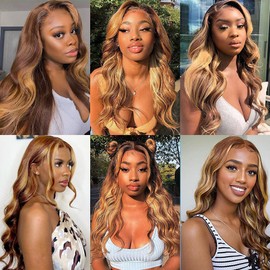 Mrrevoiy 16 18 20 Inch P4/27 Blonde Bundles Body Wave Bundles Human Hair Unprocessed Brazilian Virgin Hair Highlight Brown Body Wave 3 Bundle Human Hair Extensions 50 Gram Per Bundle
