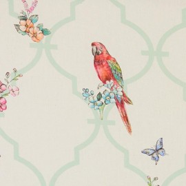 Kt KILOtela - Digitally Printed Linen Fabric, Organic Cotton, Upholstery, Accent Cushions, Handbags, Window Treatments, Curtains, 36" Length x 55" Width, Voyage, Birds, White