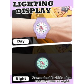 SOCICO Kids Watch for Girls with Light Unicorn Dinosaur 30M Waterproof Watch Easy to Read for 4-12 Years Old Brithday Gift Children's Day Christmas Day (Purple)