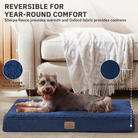 Bedfolks Orthopedic Dog Bed for Medium Dogs - Egg Foam Dog Crate Bed with Removable Waterproof Cover, Pet Bed Mat Suitable for Dogs and Pets Up to 35 lbs (30 x 20 x 3 inches, Navy)