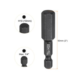 HARFINGTON 1pcs H10 Hex Head Drill Bit Wrench 10mm Metric Flat Tip 1/4" Hex Shank 50mm (2") Long Magnetic Black Phosphate Hexagonal Screw Driver Socket Industrial Screwdriver Power Bits