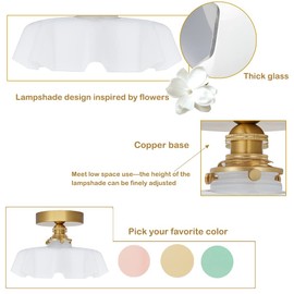 DSMJFU White Semi Flush Mount Ceiling Light, Modern Hallway Ceiling Light Fixtures Vintage Glass Light Fixtures, Farmhouse Ceiling Mount Light Fixtures for Kitchen Dinning Room Porch Bathroom Entryway