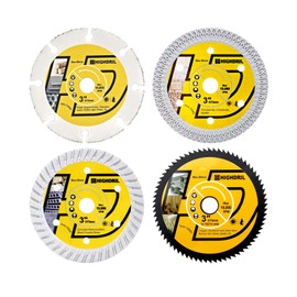 HIGHDRIL Circular Saw Blade Set 75 mm x Arbor 10 mm 4 Pieces - Diamond/HSS/Carbide Cutting Disc for Angle Grinder Cutting Metal Tiles Marble Granite Plastic Concrete Wood