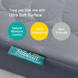 Biloban Bamboo Viscosed Waterproof Crib Mattress Protector, Crib Mattress Protector Waterproof (52"x 28"), Quilted Crib Mattress Pad Cover, Soft and Breathable with 9 Inches Deep Skirt, Gray