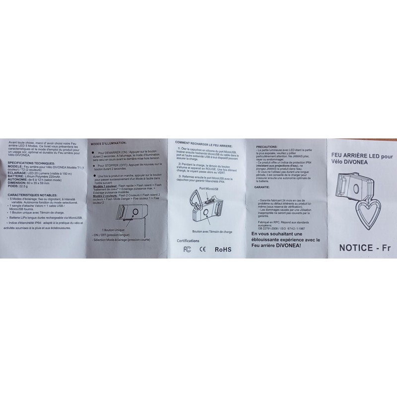 DiVONEA LED Bicycle Light Triangle Two-Tone 5 Modes – USB