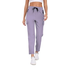 Womens Cargo Hiking Pants 4 Pockets Waterproof Quick Dry Sweatpants Elastic Waist Drawstring Lightweight UPF 50+ Casual Work Travel Golf Lounge Purple M