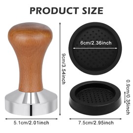 Coffee Tamper, Premium Stainless Steel Espresso Tamper with Wooden Handle, Tamper 51 mm with Wooden Handle, Includes Barista Accessories for Espresso Machines (Size: 51 mm)
