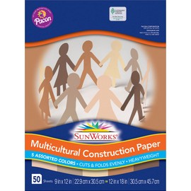 SunWorks® Multicultural Construction Paper, 5 Assorted Colors, 9" x 12", 50 Sheets Per Pack, 5 Packs