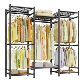 Raybee Clothes Rack Heavy Duty Clothing Racks for Hanging Clothes Metal Portable Closet for Bedroom Adjustable 66.5" Wx15.75 Dx74.8 H Black