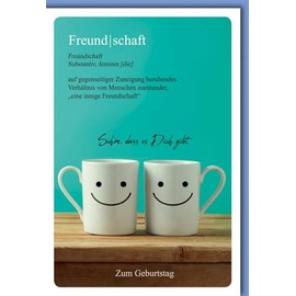 Verlag Dominique Wedding Cards Golden Wedding Double Card with Two Cups and Smiley Faces Friendship Definition "Schön dass es Dich gibt" [German Language] with Envelope