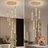 Phoonyii 7-Lights High Ceiling Crystal Chandelier, Modern LED Raindrop Pendant