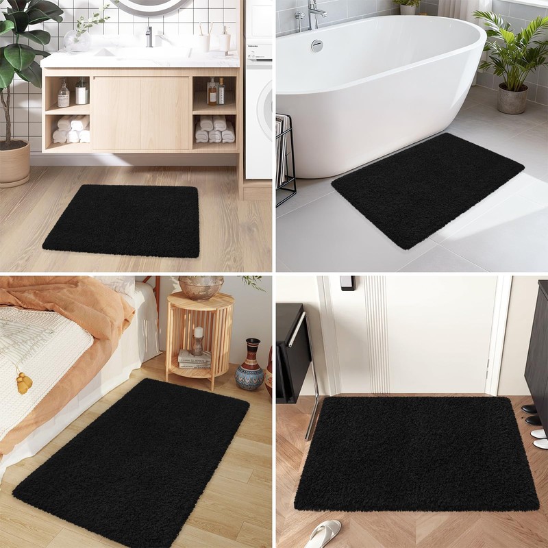 ATRUG Bathroom Rugs 24"x17", Black Extra Soft Absorbent Bath Mat,