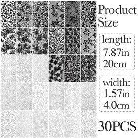 30 Pcs Nail Transfer Foil, Lace Nail Foil, Lace Nails Stickers, Flower Nails Foils Transfer Nail Art for DIY Acrylic Nails Manicure Wraps Decoration Women (White, Black)
