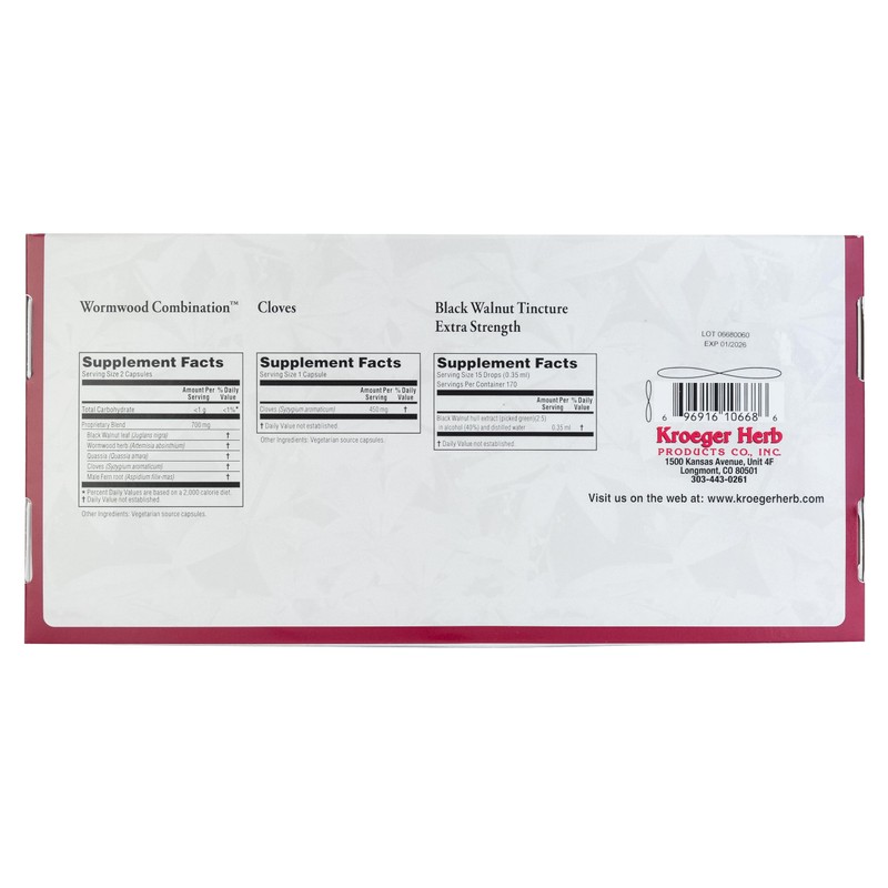 Kroeger Herb Products, Wormwood Herb Supplement Kit, Black Walnut, Clove,