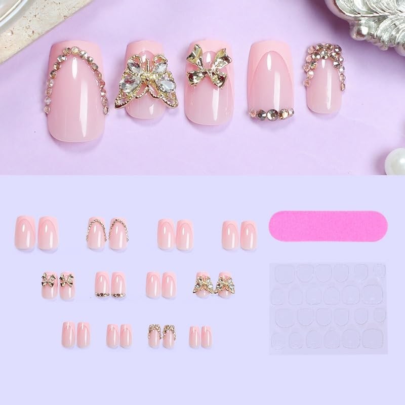 Naked Pink French Press on Nails Short Square Fake Nails
