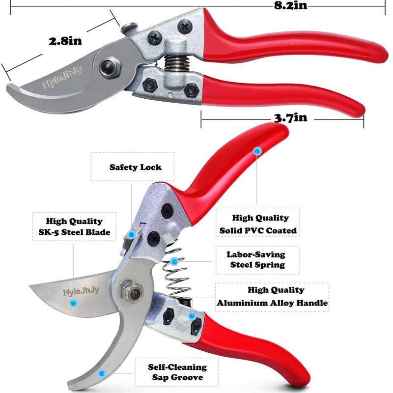 HyleJhJy Pruning Shears with Stainless SK5 Steel Blades+Straight Tip Gardening
