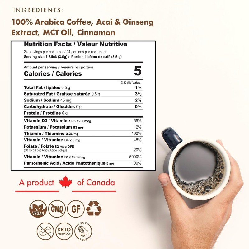 Sollo Brain Power Instant Coffee Sticks (24 Servings) Cinnamon Notes