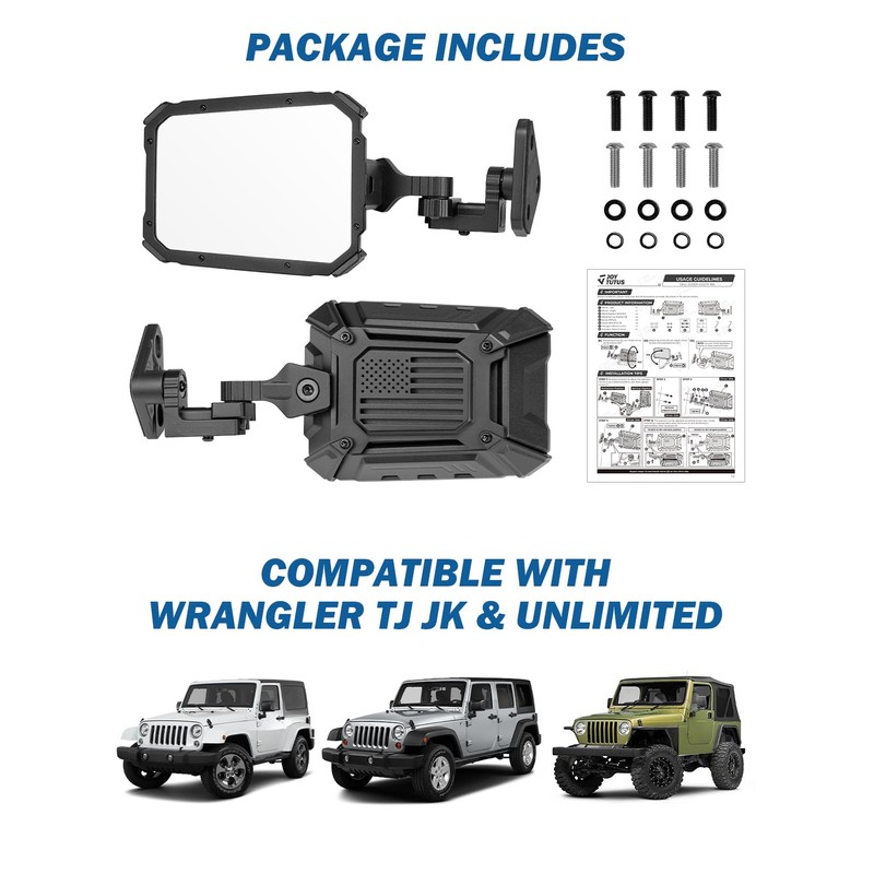 JOYTUTUS Wrangler Mirrors Doors Off or Doors On with Integrated