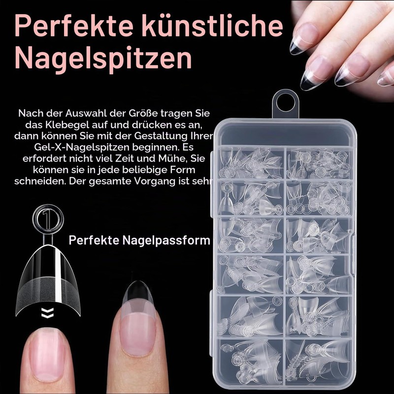 MOTIBACK 480 Piece Nail Tips Set Half Matte Almond &