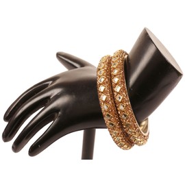 Touchstone Gold Bracelet Collection Indian Bollywood Square Kundan View Yellow Clear Rhinestone Designer Jewelry Antique Gold Tone Metal Bracelet Bracelets for Women Set 2, Metal, No information