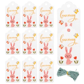 Ipetboom Happy Easter Gift Tags: 100pcs Spring Bunny Tags Pattern Paper Festival Hanging Tags with String, Easter Cards Stickers Labels