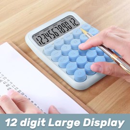 Mechanical Switch Calculator with Big Buttons, 12 Digits, Large LCD Display, Cute Pink Desktop Calculator, Aesthetic School Supplies for Office, School, Home & Business Use, Automatic Sleep (Blue)