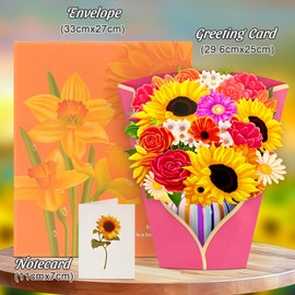 Happivue Sunflower Pop Up Birthday Cards for Women, 3D Flower Bouquet Get Well Card for Women, Happy Birthday Card with Envelope, Greeting Cards for Anniversary Thinking of You Thank You Get Well