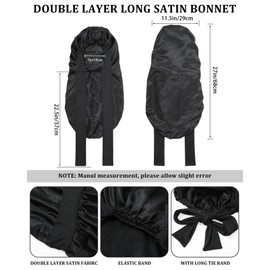 Coubeau Long Hair Cap for Sleeping - Double Layer Satin Bonnet with Long Elastic Tie for Women with Sleep Eye Mask