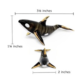 WitnyStore Tiny 3½" Long Black White Orca Whale Figurine - Miniature Hand Blown Glass Animal Colorful Marine Mammal Sea Life Ocean Crystal Decorative Collectible Figurines Home Décor Gifts