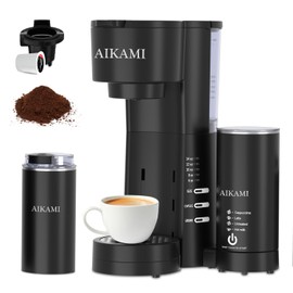 4 IN 1 Single Serve Coffee Maker with Milk Frother and Coffee Grinder, Coffee Maker for K Cup and Ground Coffee, with 30 oz Removable Water Reservoir, 6 to 14 oz. Brew Sizes, Coffee Machine for Home