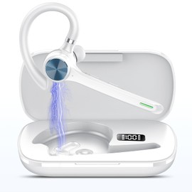 Hoxe Bluetooth Headset V5.3, 100H Talk Handsfree Wireless Headset with Dual ENC Noise Canceling Mic Mute, Single Ear Headsets IP7 Waterproof, In Ear Bluetooth Earpiece for Driving/Business/Office