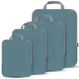 PANDA JOYS 4 Set Compression Packing Cubes Travel - Travel Accessories Expandable Packing Organizers for Carry On - Essentials Luggage Travel Bags - Dark Blue
