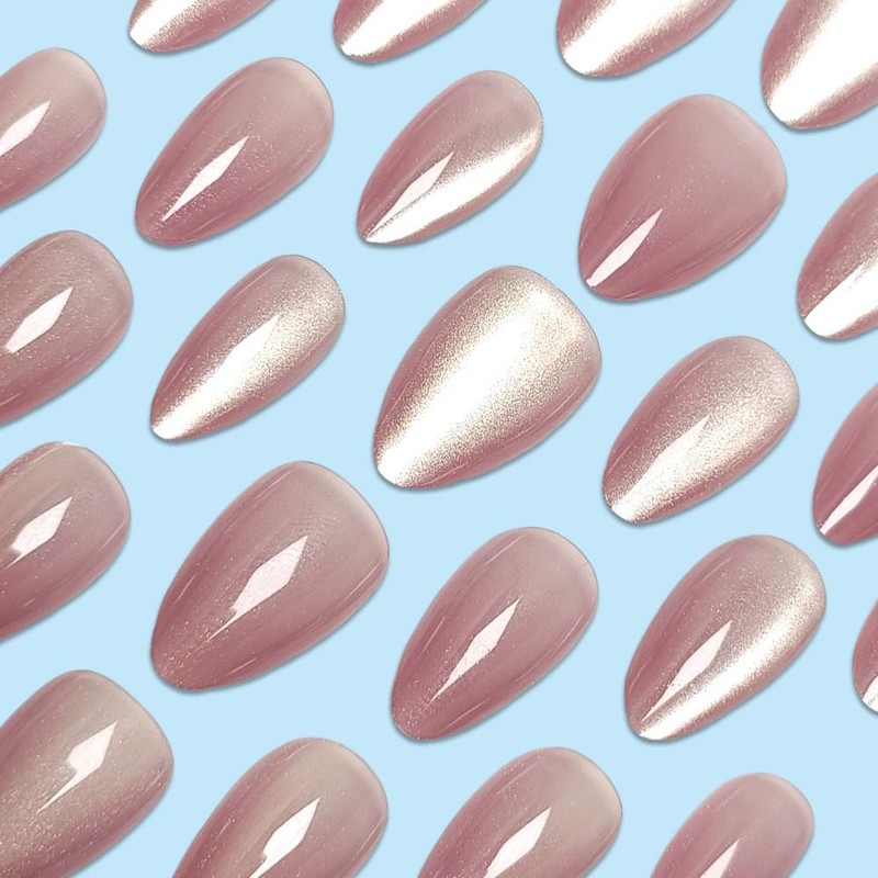 30 Pcs Rose Gold Press on Nails Short Almond,MINGCHUN Summer